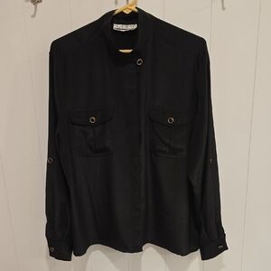 SK & Company Vintage Black Women's Button Blouse Long Sleeve